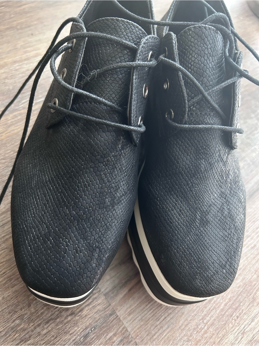 Black Platform Lace-Up Sneakers with White Stripe Sole - Picture 7 of 7